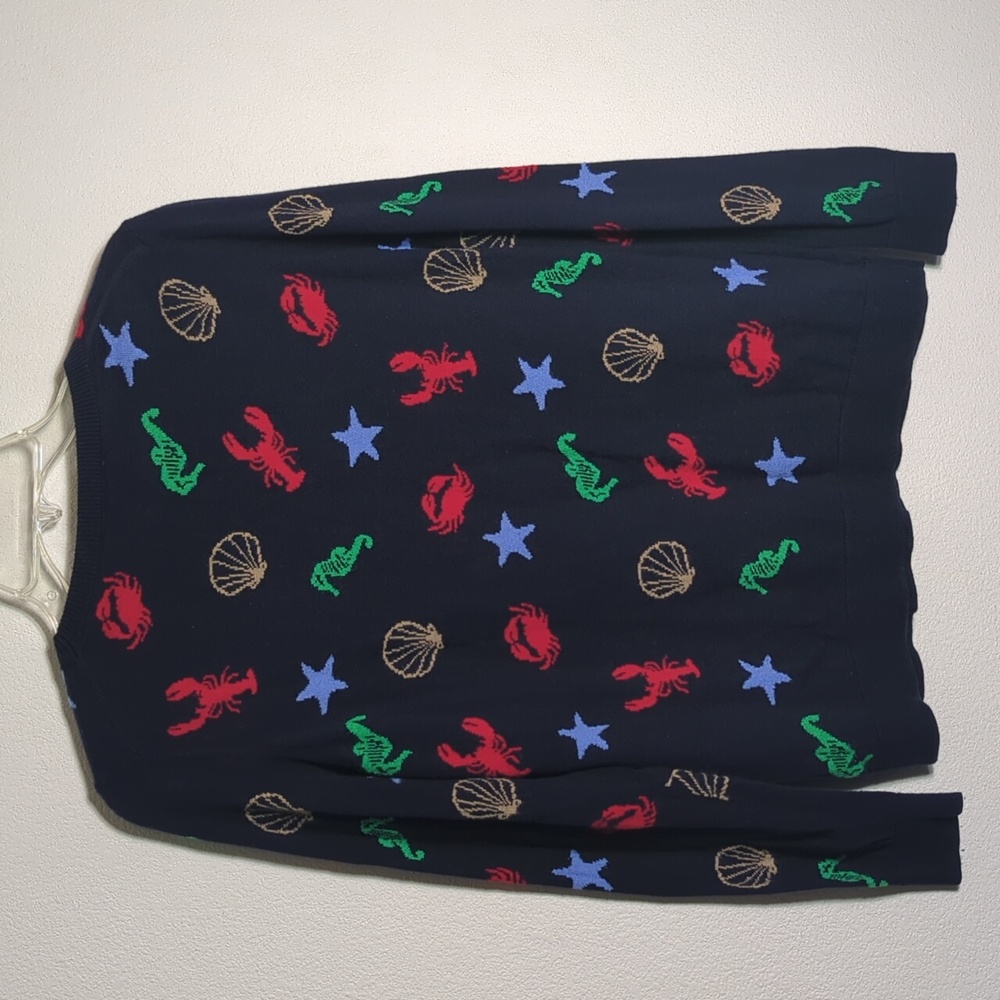 Talbots Womens Sweater By the Sea Nautical Lobster Seahorse Starfish Clam LP - Picture 8 of 8